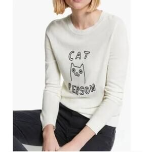 Boden Estella Sweater Womens Small Cat Person Ivory Embroidered Wool Cashmere